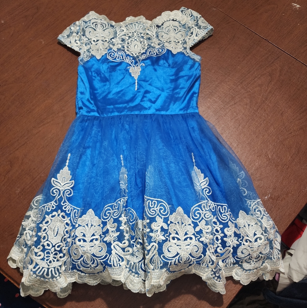 Chi Chi London Royal Blue and Cream Lace Kids Dress - Picture 6 of 6